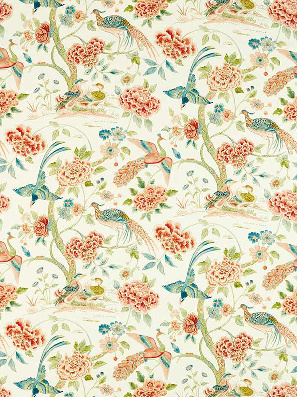 Indienne Peacock tekstil fra Sanderson | Tapetgalleriet